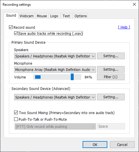 Sound settings