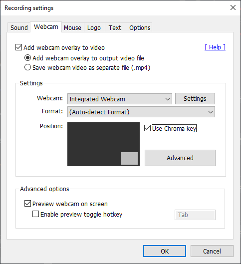 Webcam settings