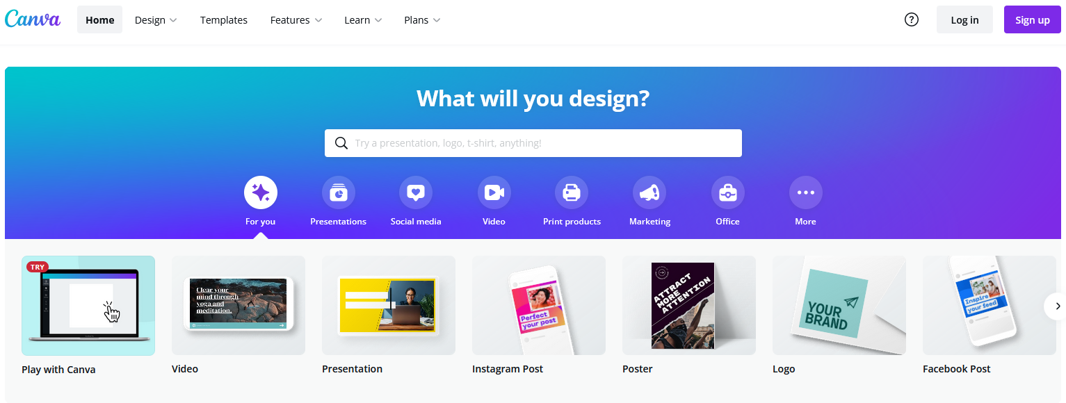 Canva homepage