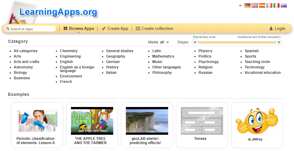 LearningApps main menu