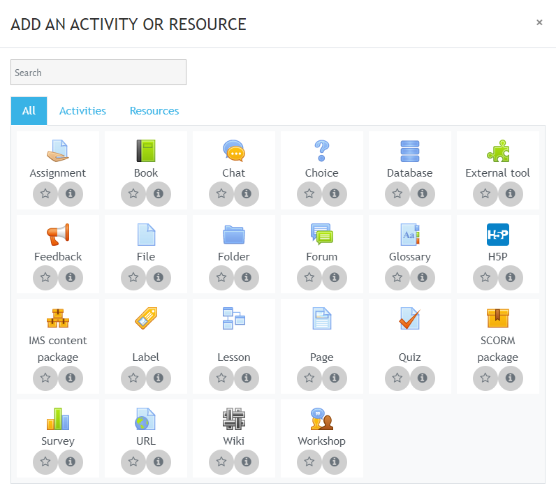 moodle activities and resources