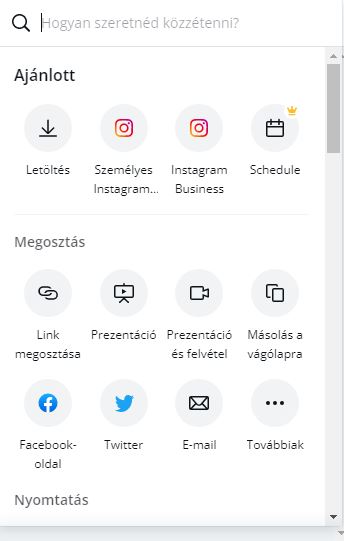 Megosztási lehetőségek a Canva programban