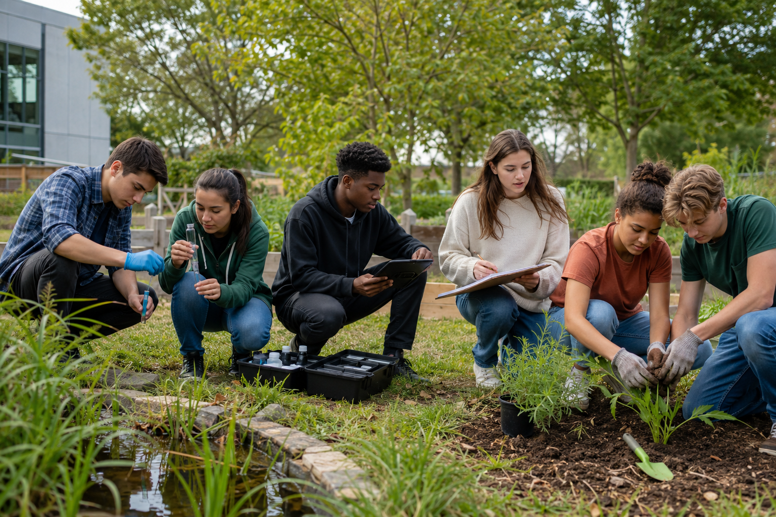 Students working together around a table on a collaborative project