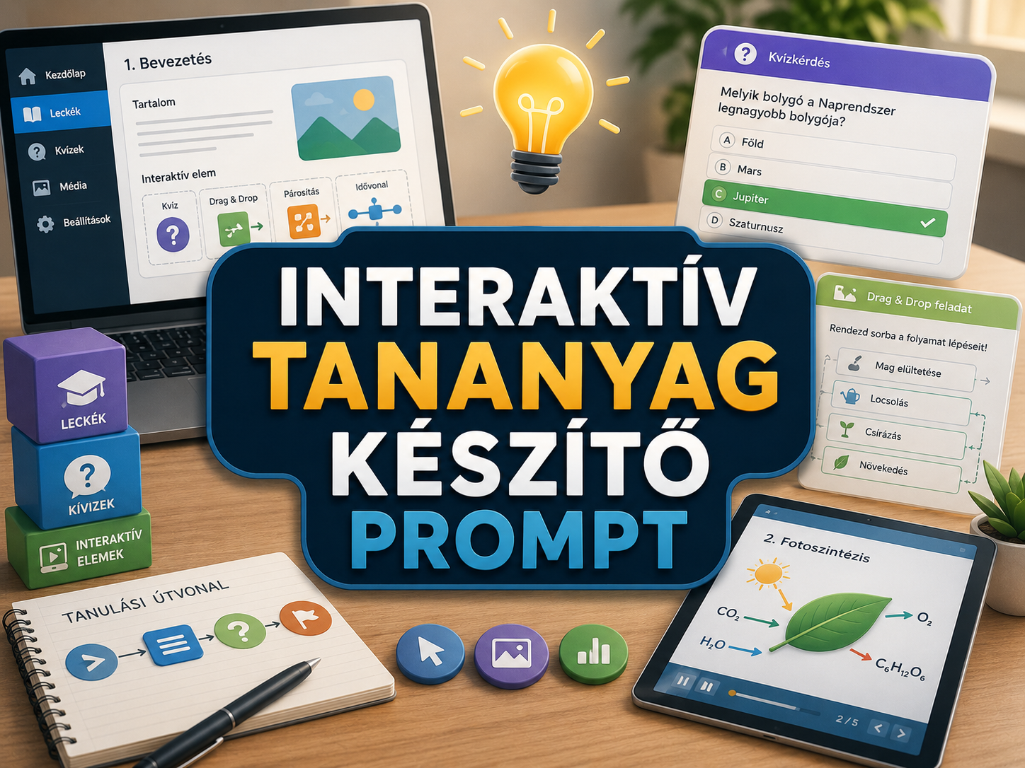 Interaktív tananyag készítő prompt